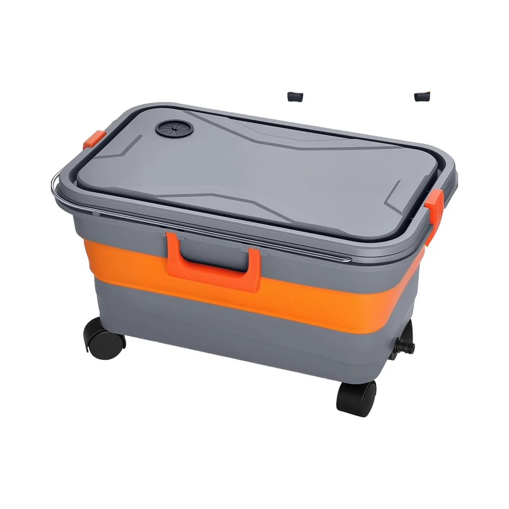 Hill Collapsible 5.5 Gallon Car Washer Bucket Wheels Handle Drain Plug Water Outlet Foldable Mop Cleaning for Camping Pet