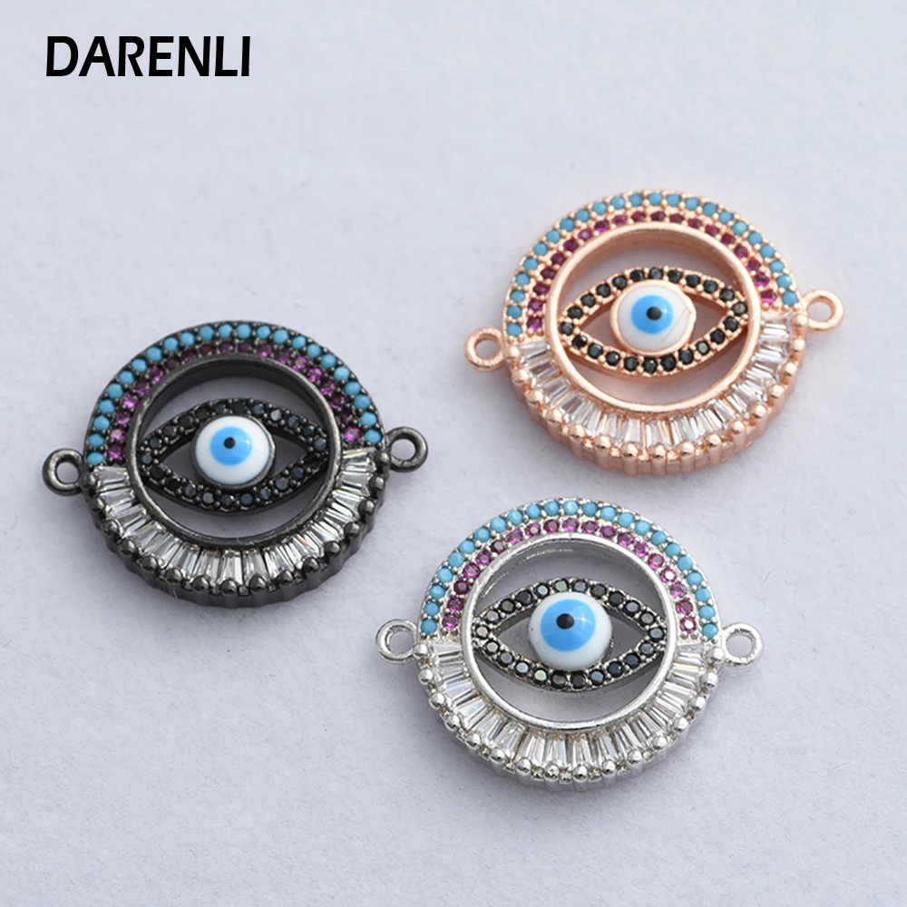 DARENLI 1PCS Gold Plated Brass Evil Eye Charms Connector With Colorful Zircon DIY Accessories For Jewelry Making Bracelet