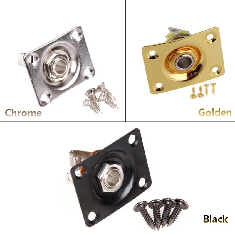 1PCS Guitar Output Jack 6.35mm 1/4 Mono Jack Socket JackPate Square Style for Electric Guitar, Silver/Black Choose