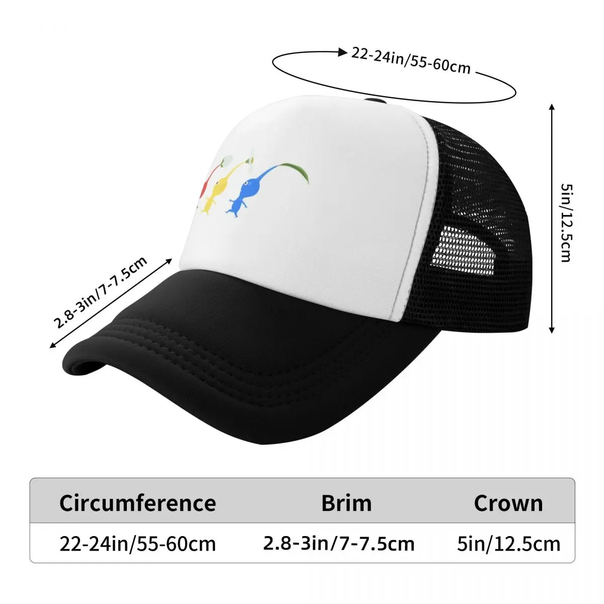 3 Pikmin Running (on Grey) Cap Casual Mesh Baseball Caps Adjustable Hat Hip Hop Summer Unisex Baseball Hats Polychromatic