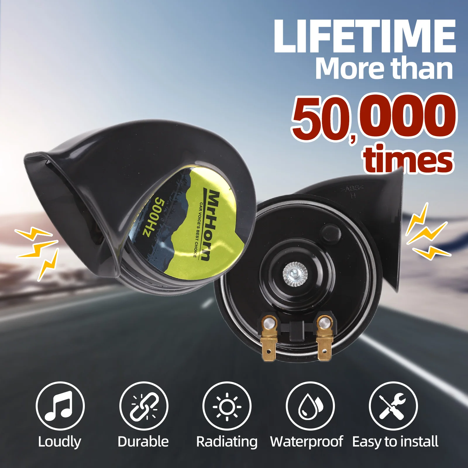 

MR HORN Улитовый звуковой сигнал 12 В с высоким низким тоном, супер громкий водонепроницаемый автомобильный воздушный звуковой сигнал, срок службы 50000 раз для автомобиля, грузовика, мотоцикла, лодки