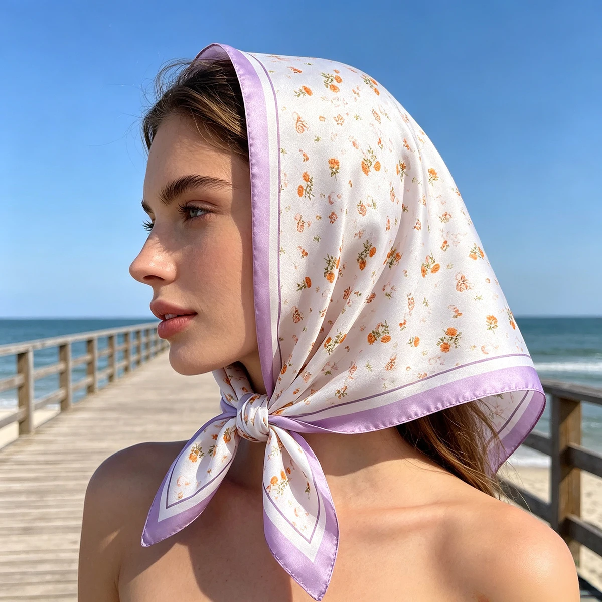 2026 Neuer quadratischer Schal mit Blumenmuster für Damen, weicher Satin-Schal, Haarband, Kopftuch, Kopfband, Foulard, Taschenband, Halstuch