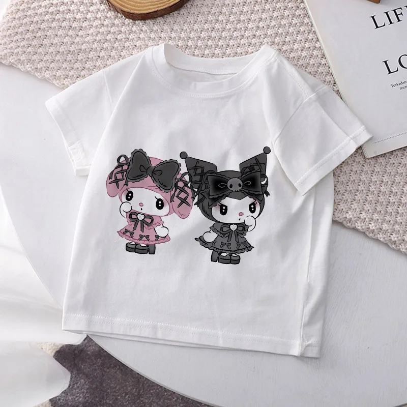 Kuromi Kinder T-Shirt Kawaii Sanrio Anime T-Shirts Cinna moroll Melodie Cartoons Freizeit kleidung Y2k T-Shirt Kind Mädchen Junge Top