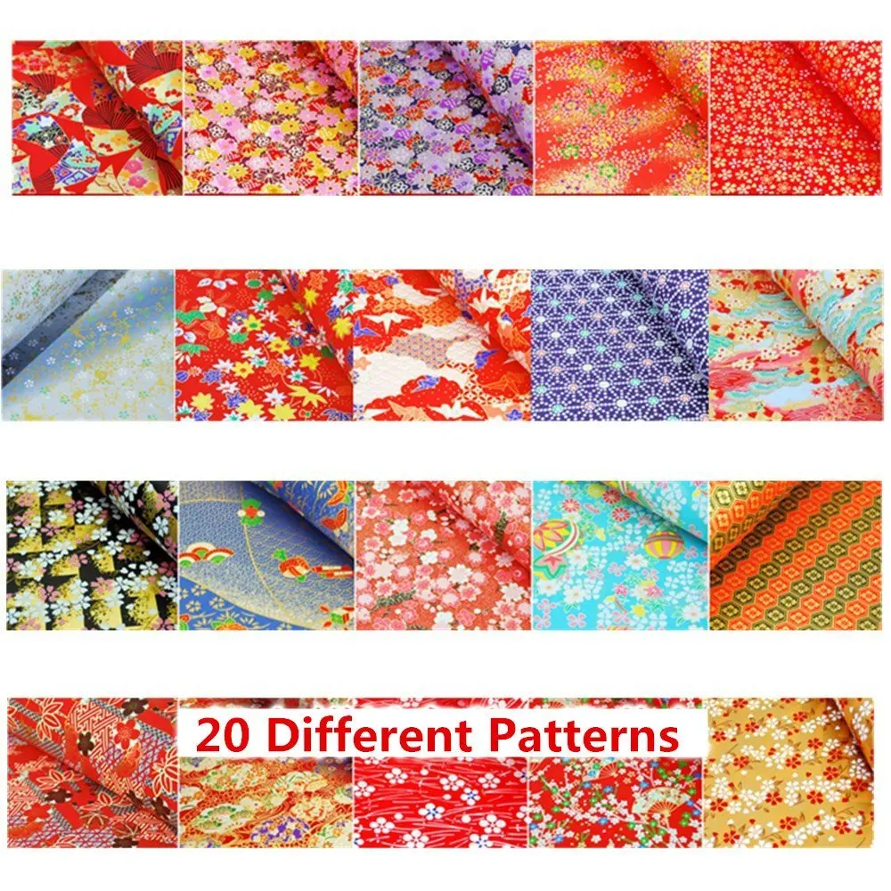 Yuzen Washi Paper 20 Patterns Japanese Durable Strong Origami Paper Total 20 Sheets 14x14cm