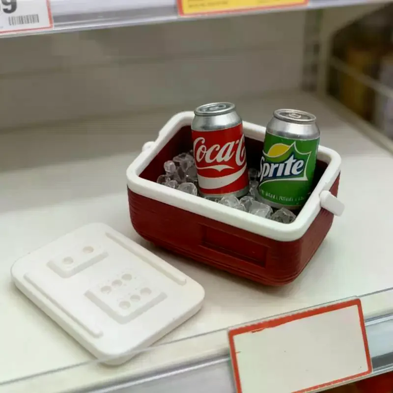 【Y】1 Set Summer Outdoor Scene Beverage Cooler Dollhouse Miniature Portable Refrigerator Box Simulation  Drink Kit