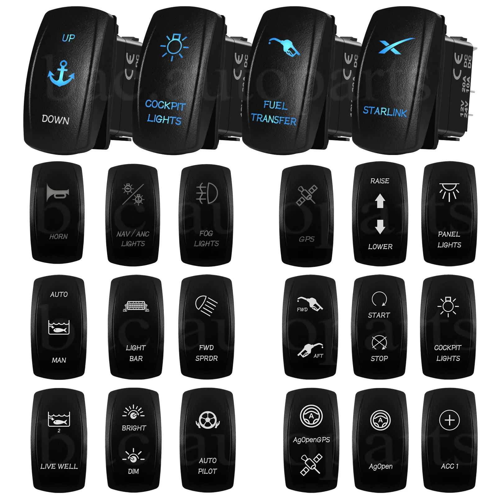 

12V Rocker Switch 5 Pin LED Symbol ON/OFF/ON for 4x4 Jeep Truck Boat Waterproof Marine Panel Carling Switches ARB Style Offroad