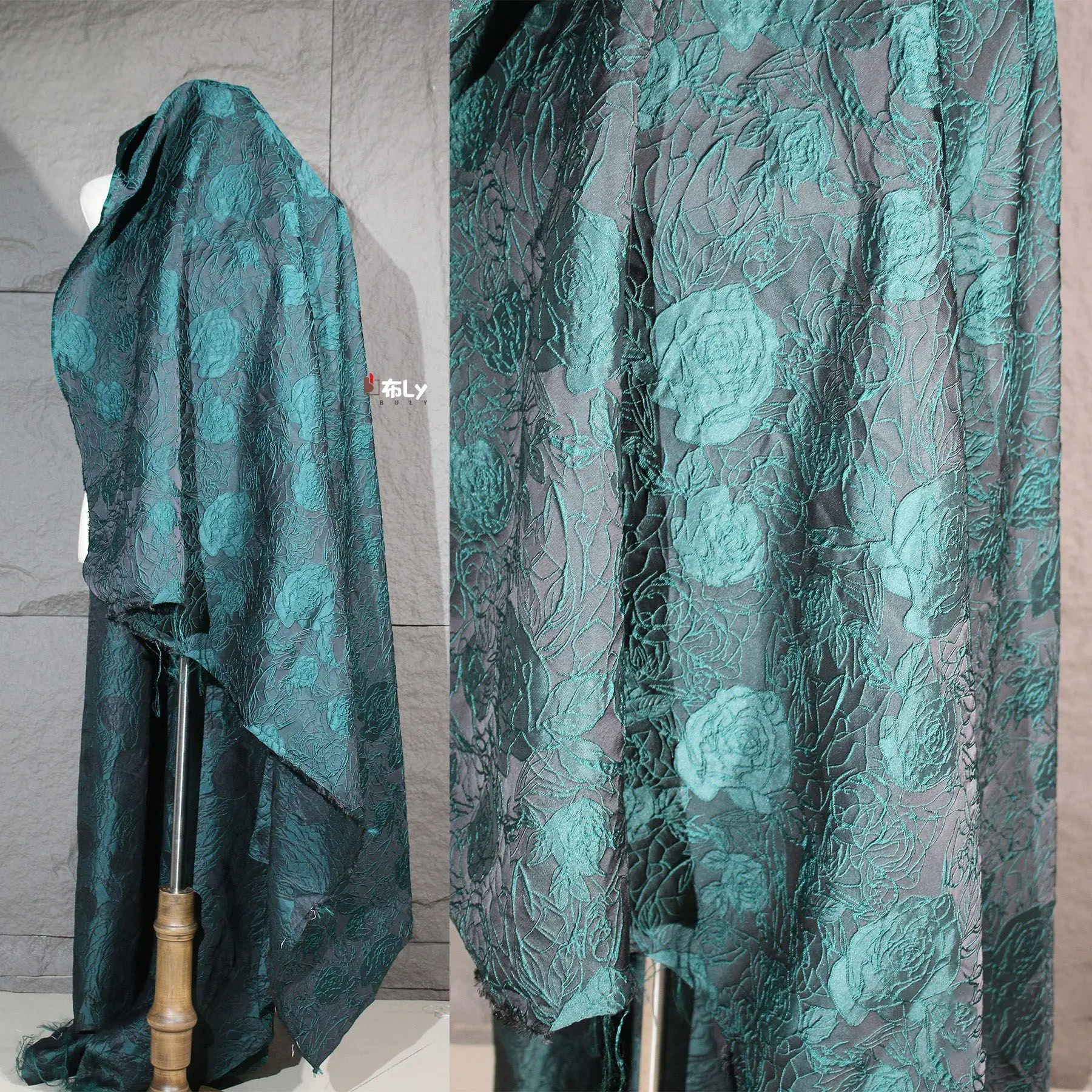 green-plum-embroidery-texture-fabric-irregular-jacquard-cloth-for-dresscheongsam-evening-gownhigh-enddesigner-apparelmaterial