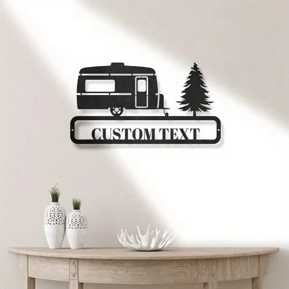 ユニークなユニークなテーラード RV トラベル トレーラー メタル ウォール アート ヴィンテージ スタイル ブラック メタル サイン ツリー デザイン付き キャンプ愛好家に最適