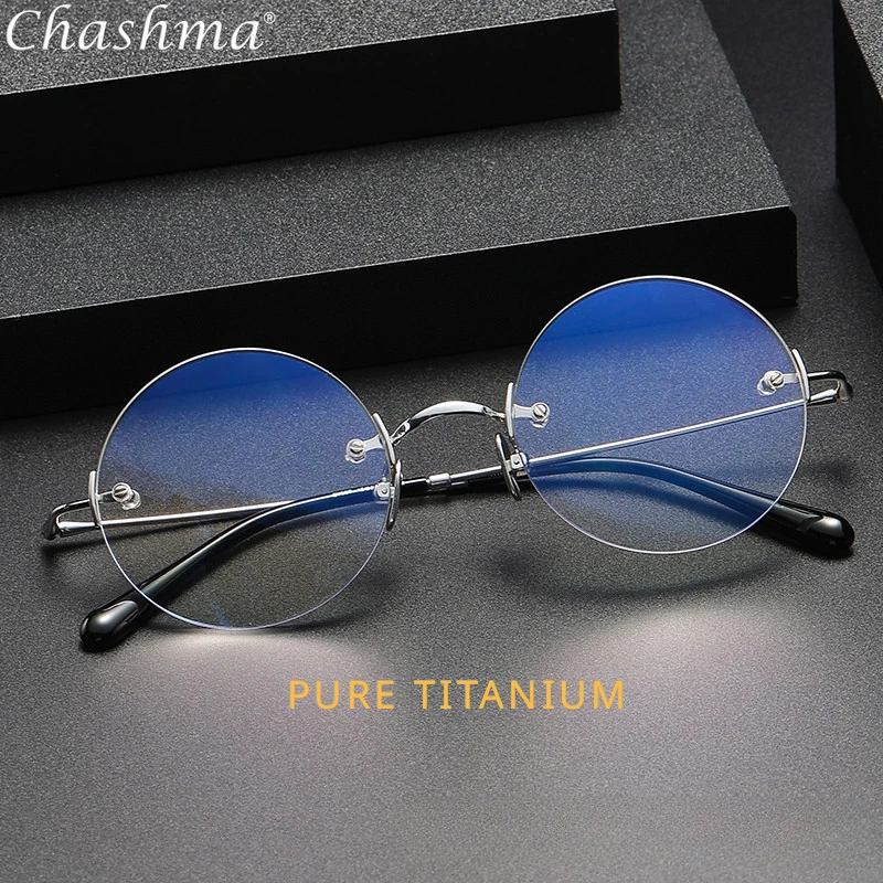 Janpanese Rimless Pure Titanium Glasses Frames for Men Women Designer Brand New Myopia Retro Round Prescription Eyeglasses Frame