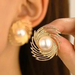New Vintage Fashion Gold Color Spiral Earrings For Women Jewelry 2026 Trending Luxury Pearl Stud Earrings Pendientes Brincos