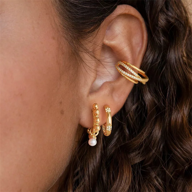 Small Round Stone White Zircon Snowflake Hoop Earrings For Women Trendy Gold Silver Color Tiny Ear Buckle Bridal Wedding Jewelry