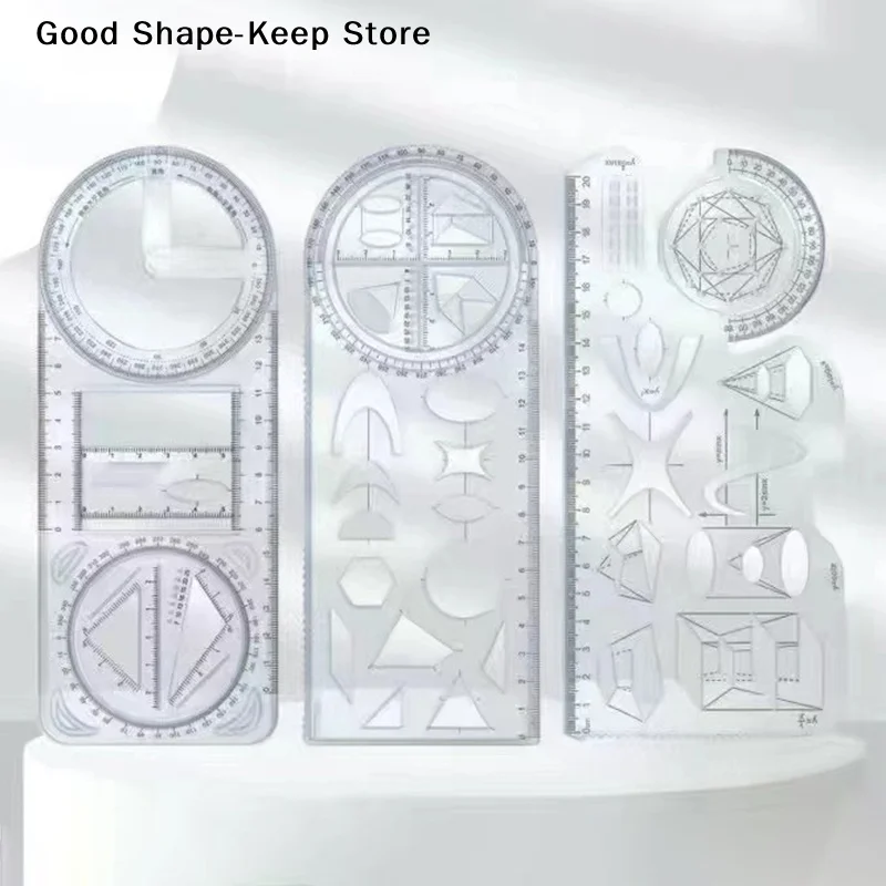 1PCS Multi Functional 360 ° Movable Geometric Drawing multi-function ruler For Primary School Mathematics Portable Transparent