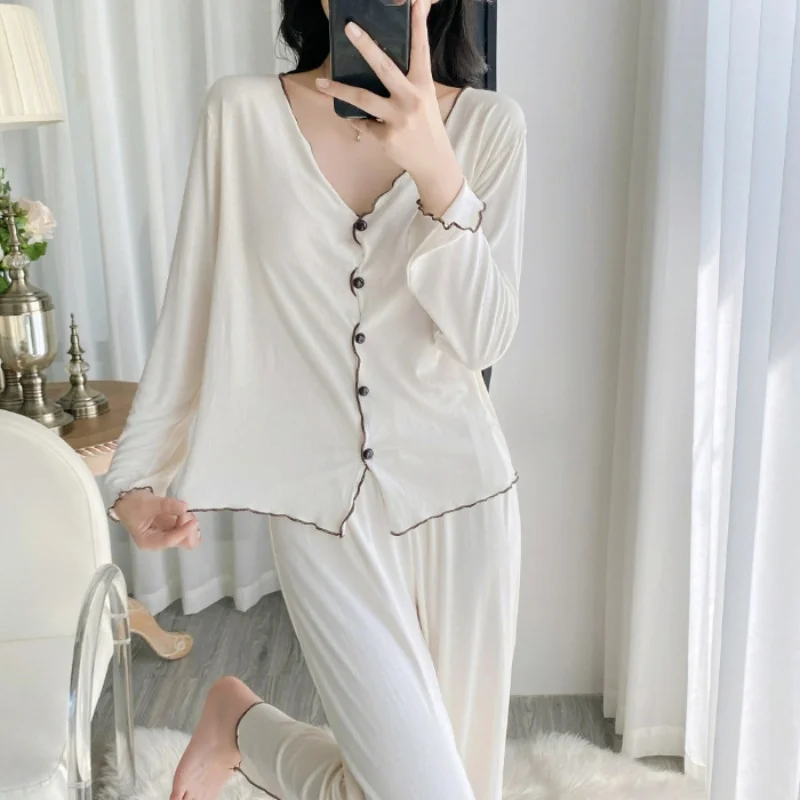 Autumn Thin Pyjamas Set For Woman Pajamas Modal Women\'s Homewear Long Sleeve Trousers Sleepwear For Sleeping Nighty Set