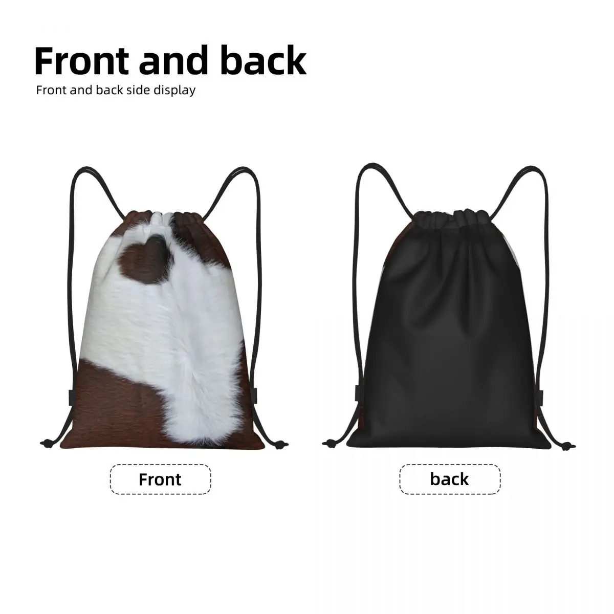Cowhide Animal Skin Pattern Farmhouse Drawstring Backpack Women Men Sport Gym Sackpack Foldable Spotted Brown Shopping Bag Sack
