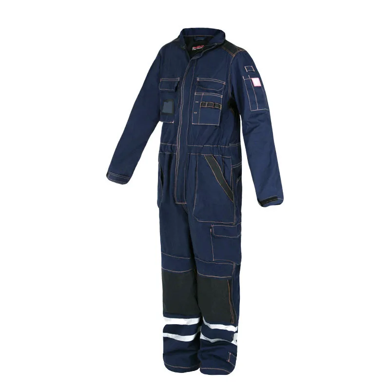 100% Cotton Men Work Coveralls Repairman Wear-resistant Coveralls with Reflective Strips Durable Working Uniforms with Knee Pads