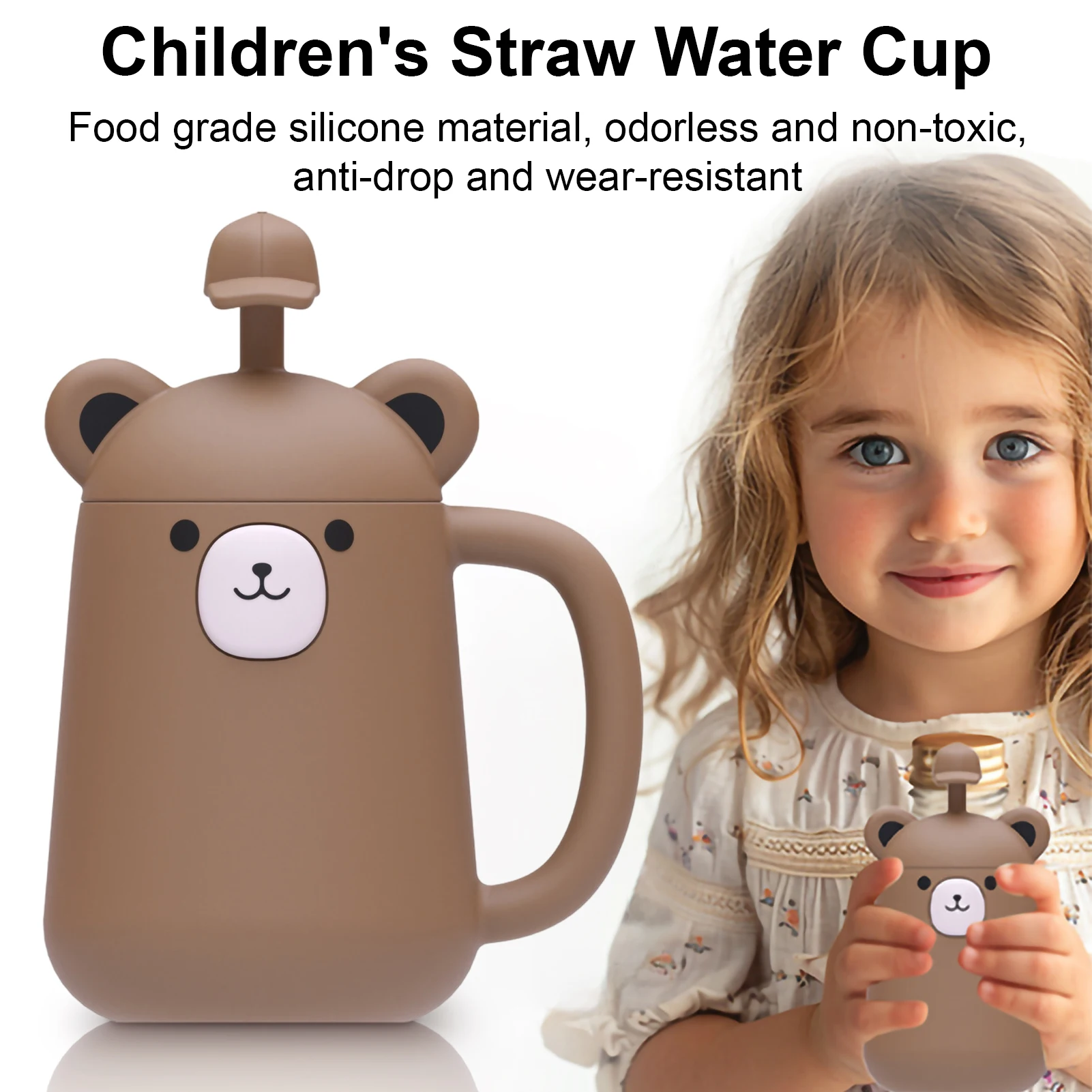 

Children's Straw Cup Food Grade Silicone Animal Pattern Drinking Cup Cute Baby Learning Drinking Straw Mug Non-Slip Drinkware