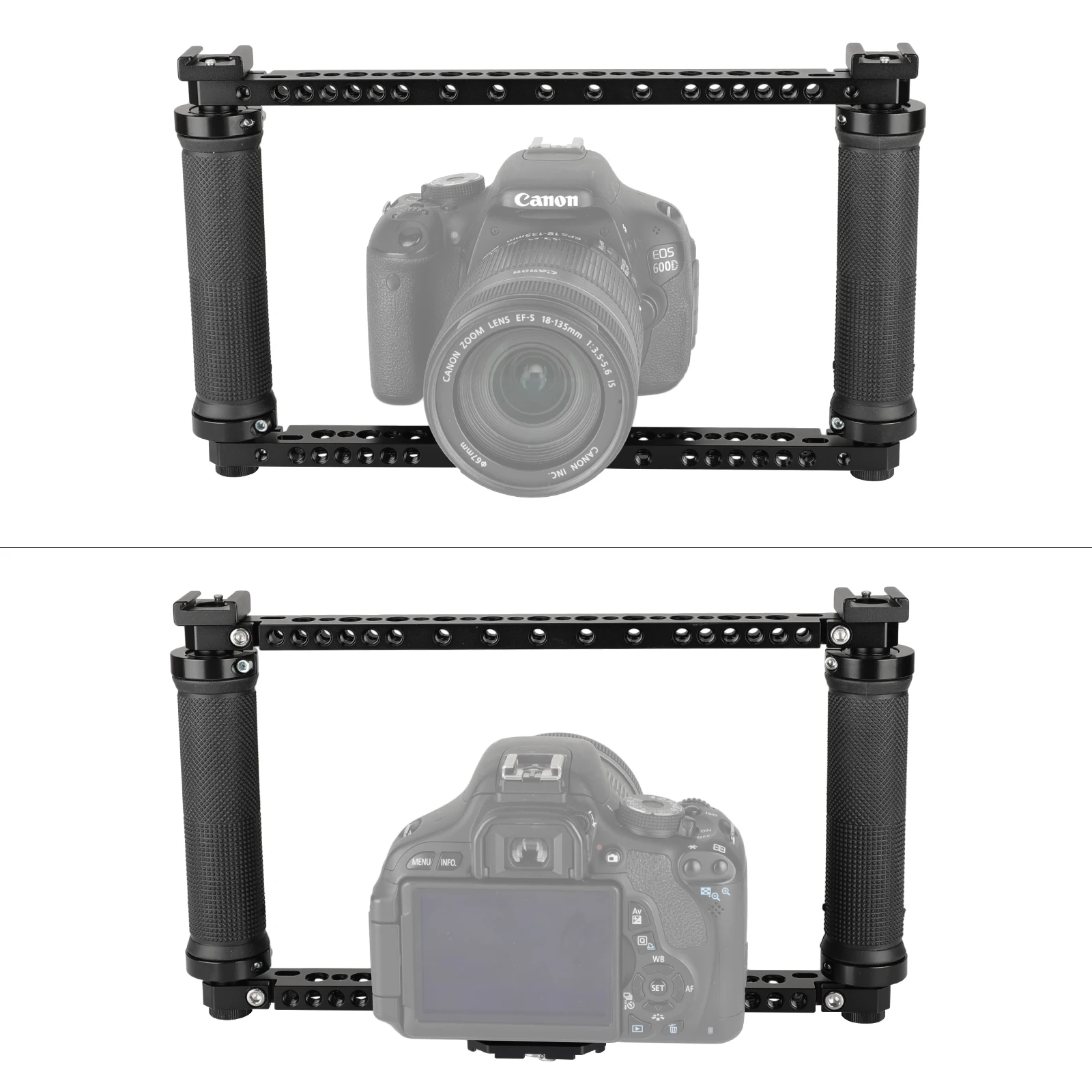 HDRIG Universal Dslr Camera Cage Handheld Full-Frame Cage Rubber Handle With 2 Cold Hot Shoe Adapter For Sony Canon Sony Cameras