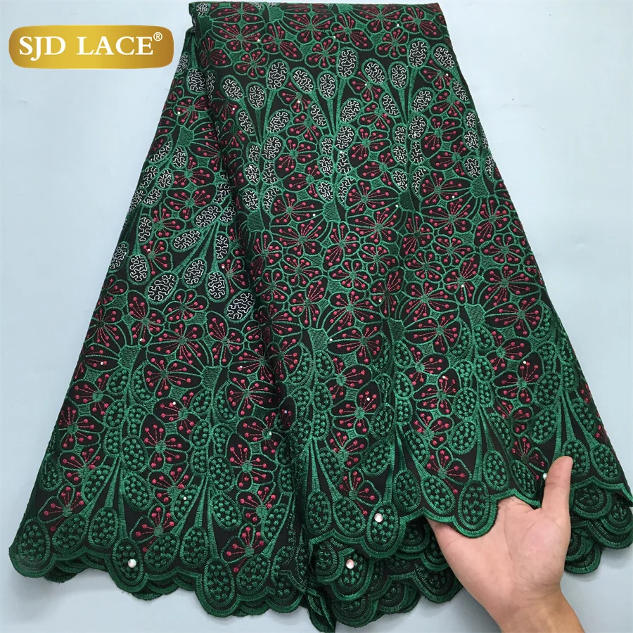 SJD LACE Cotton Lace Fabric Nigerian Embroidery Voile Lace High Quality 2024 Dubai Stones Cotton Lace for Women Party Dress 4040