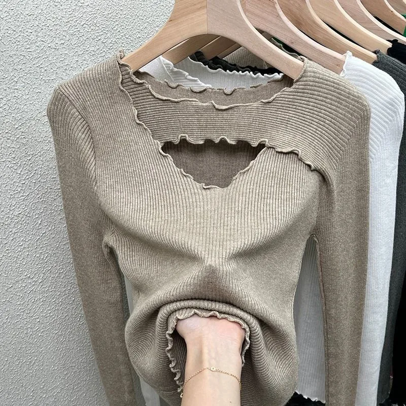 

Autumn Winter Base Shirt Tops Women 2025New Fashion Loose Casual Pure Colour Pullover Long Sleeve Knitwear Outerwear Female