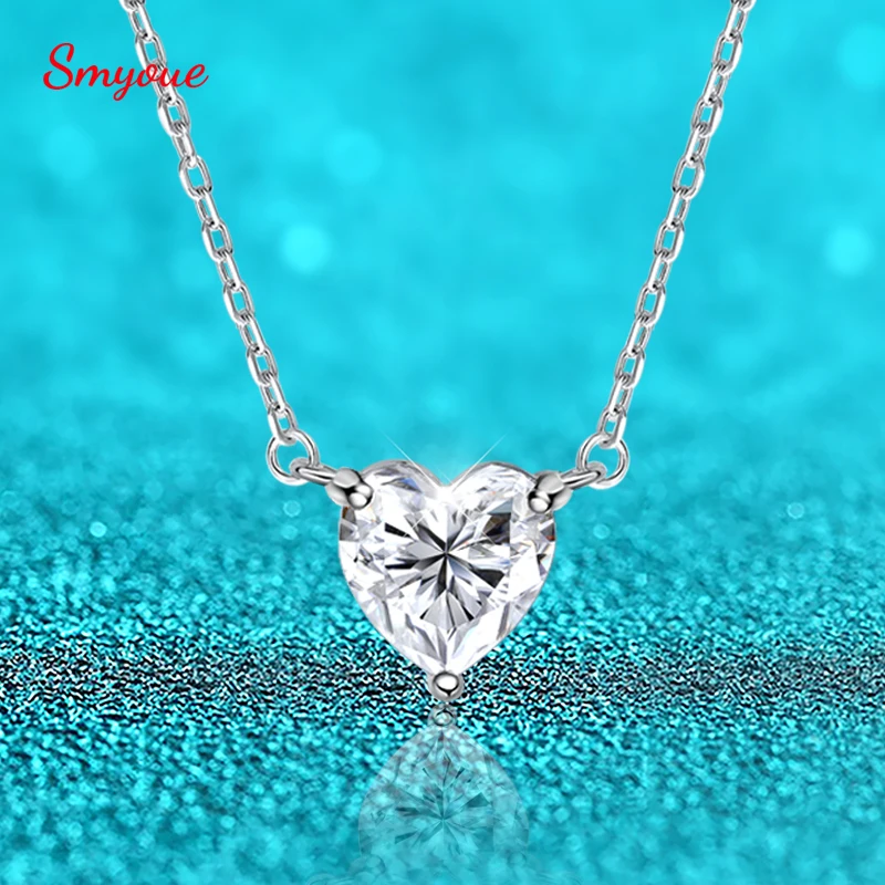 Smyoue 1CT 2CT 3CT Heart Cut Certified Moissanite Necklace for Women 18k Gold Plated Jewelry Sterling Silver S925 Pendant GRA