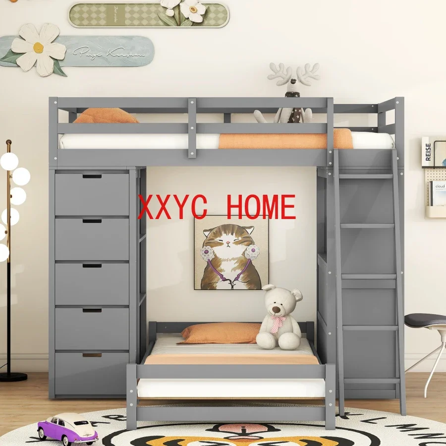 Twin over Twin Bunk Bed with LED Light and USB Ports, Maximum Storage Space, Built With Safety in Mind, Gray