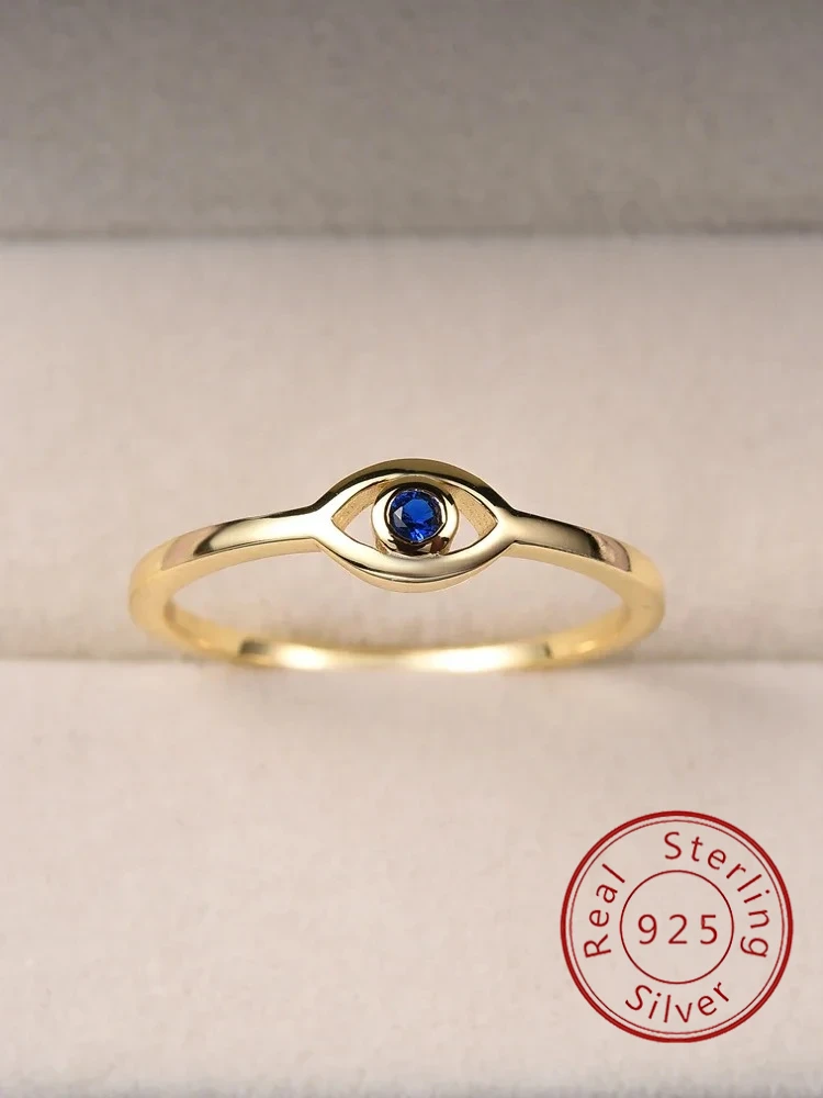 

Классическое золото-синее кольцо из стерлингового серебра 925 пробы с цирконом в виде глаз дьявола, простое кольцо для женщин, обручальное, свадебное, высокое качество, ювелирные изделия