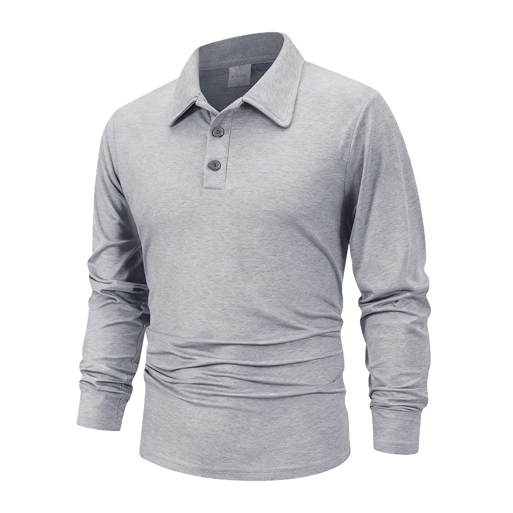 Spring Men's Business Casual Long Sleeved Polo Shirt Solid Color Fashionable Breathable Comfortable Social Business Polos Male image 2