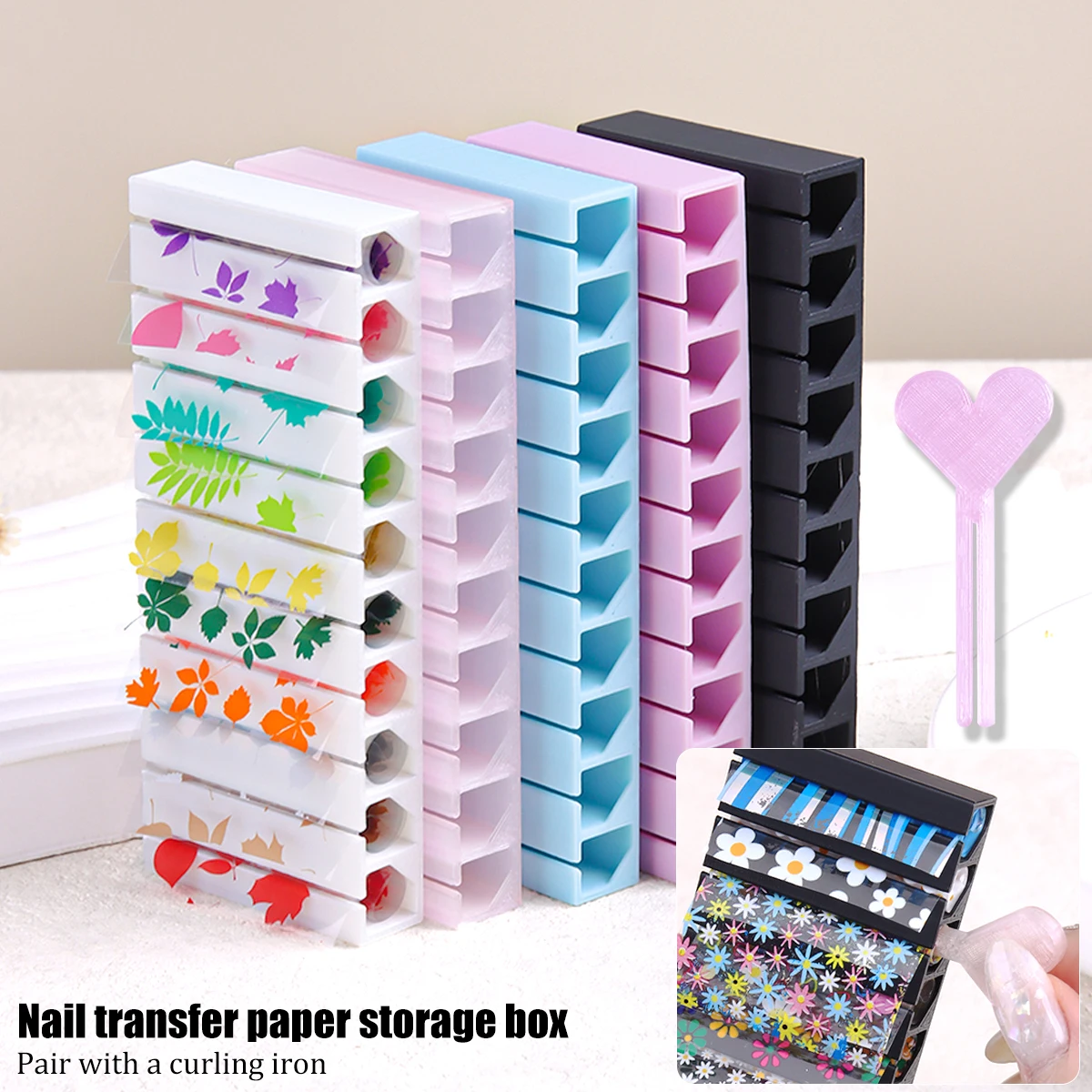 Nail Art Transfer Foil Storage Box; Holds 10 Rolls and Includes Dispensing Rods; a Compact, Convenient desktop Organizer.