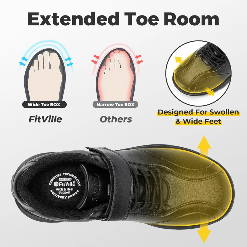 FitVille Men Wide Walking Shoes Casual Oxford Shoe Comfortable Lightweight Arch Support Non-Slip Leather Business Sneakers