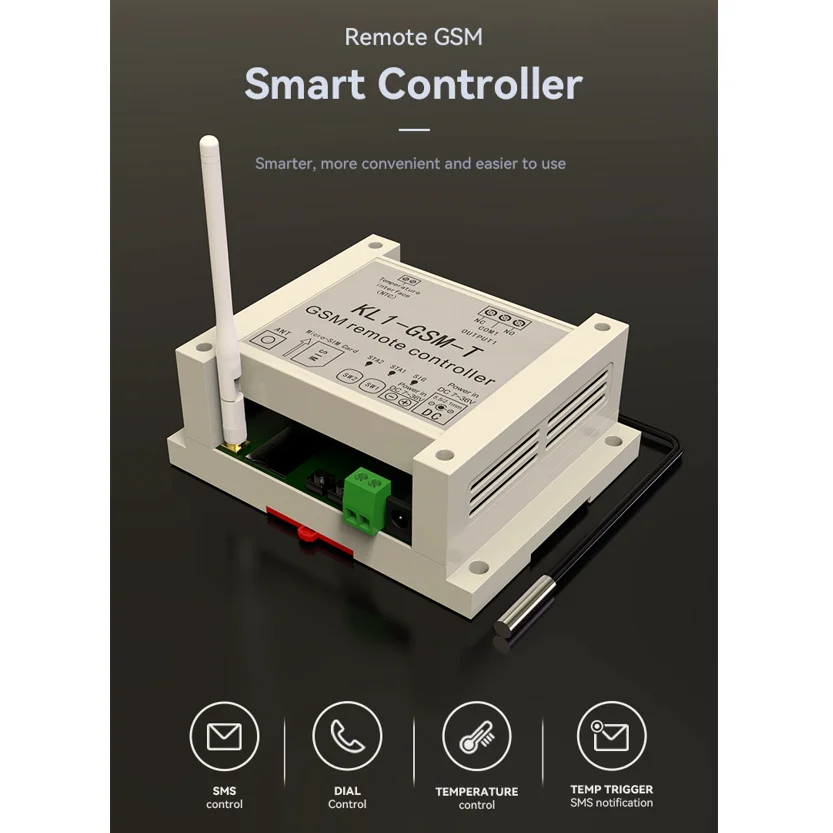 GSM ON/OFF RELAY switch access controller KL1-GSM with temperature sensor  Power outage alarm send SMS reminder