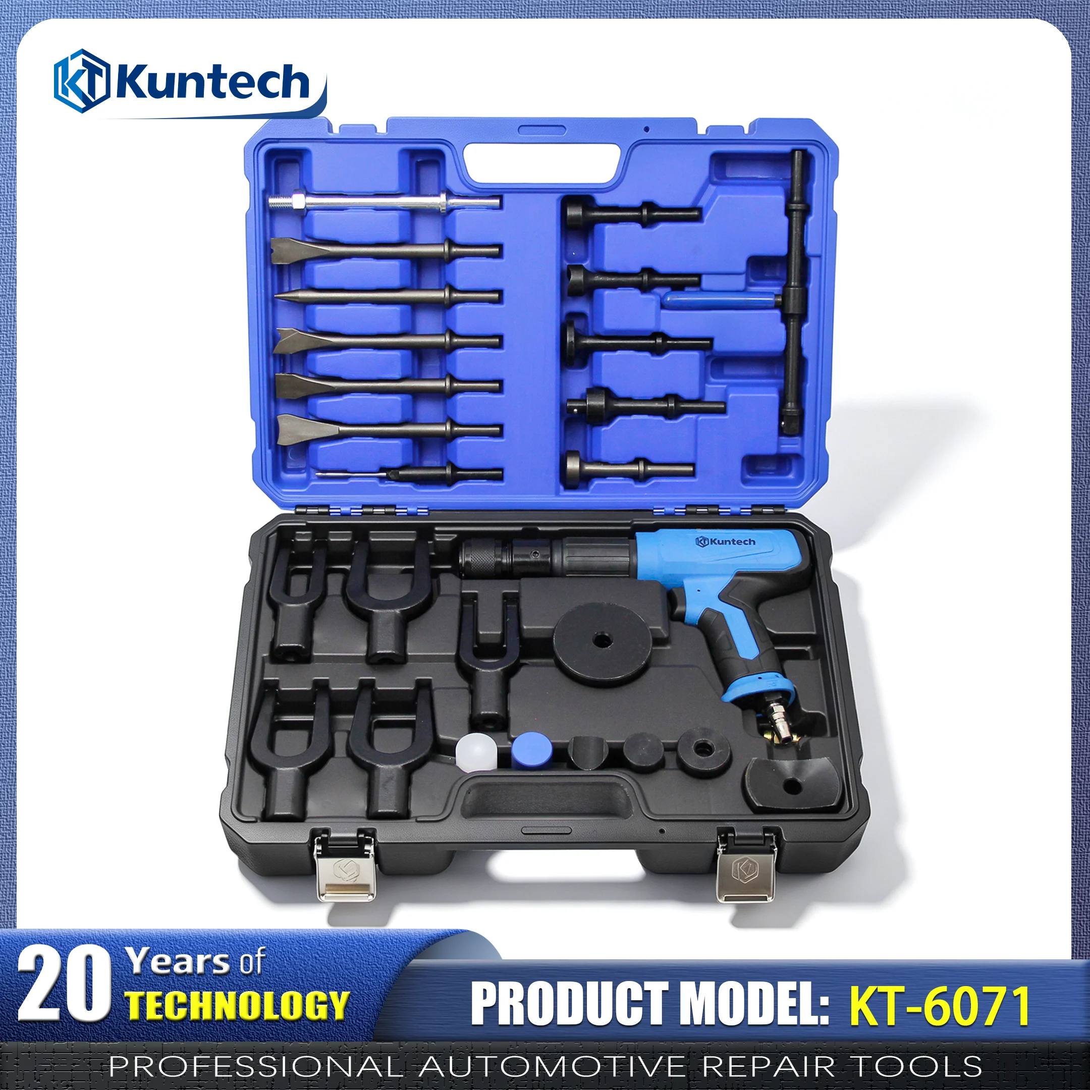 Heavy Duty Pneumatic Air Hammer 89mm Stroke 5CFM Air Powered Hammer Tool Set with Chisels & Adapters for Car Chassis Disassembly