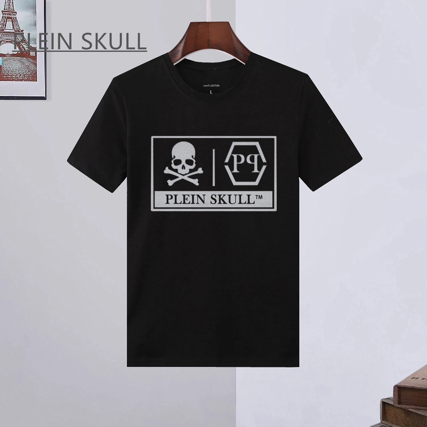 

Дышащая футболка с принтом PLEIN SKULL, мужская уличная готическая свободная футболка большого размера, хлопковый спортивный топ в стиле хип-хоп с короткими рукавами, S-6XL