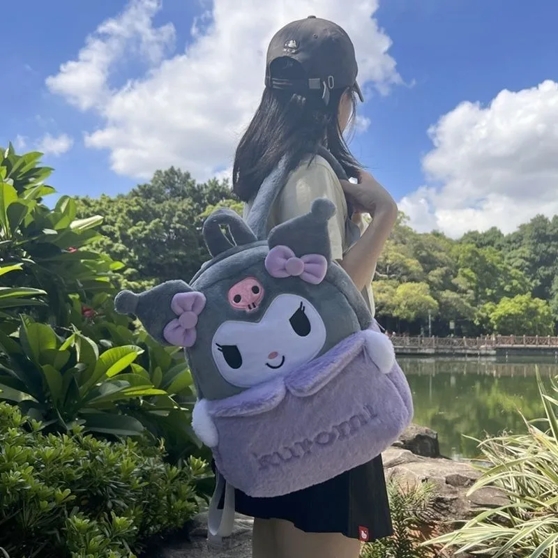 Sanrio Cartoon Plush anime Backpack Kuromi Leisure Travel Bag Melody Large Capacity Plush Anime Bags Girls JK Lolita School Bags