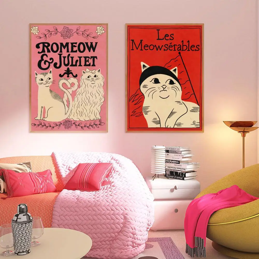 French Cat HD Wall Art Poster Vintage Retro Funny Cats Love Typography Illustration Colorful Home Decor Cat Lover Gift