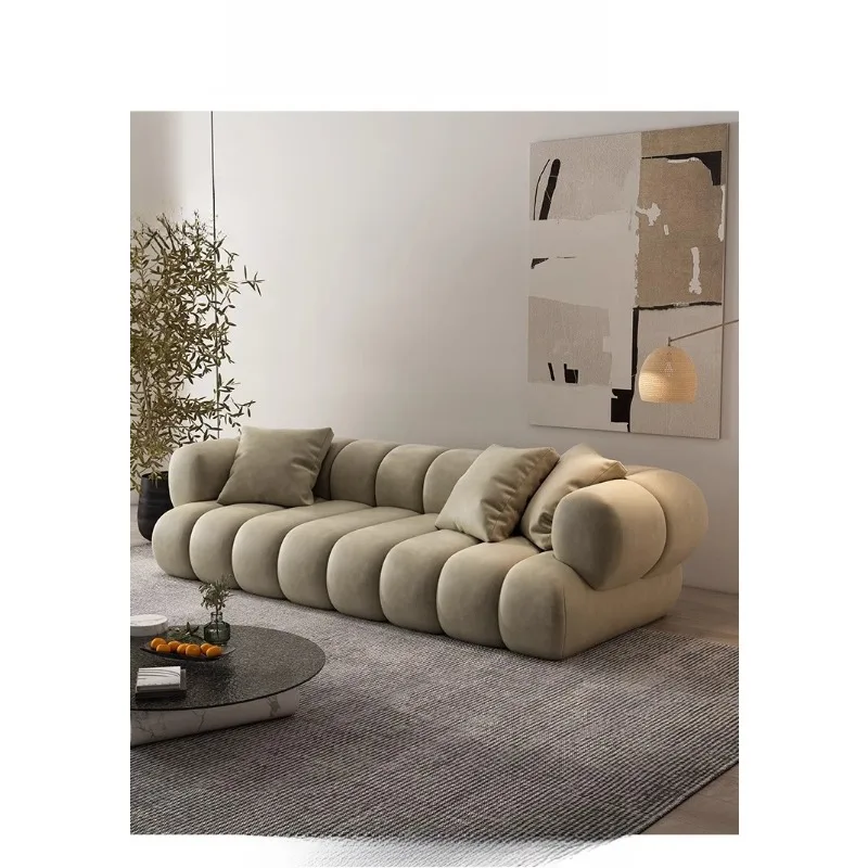 

Cream style fabric sofa household post-modern three-person straight row sofa living room piano keys caterpillar sofa