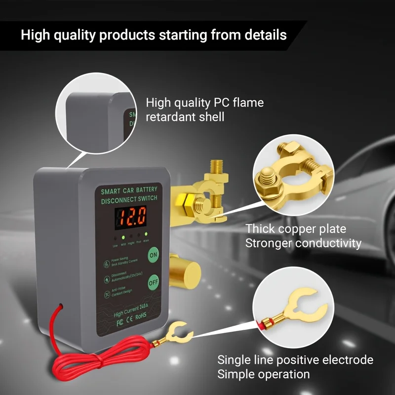 

240A Kill Switch 12V Дистанционный выключатель аккумулятора со светодиодным дисплеем напряжения Автоматическое отключение питания Защита от утечки