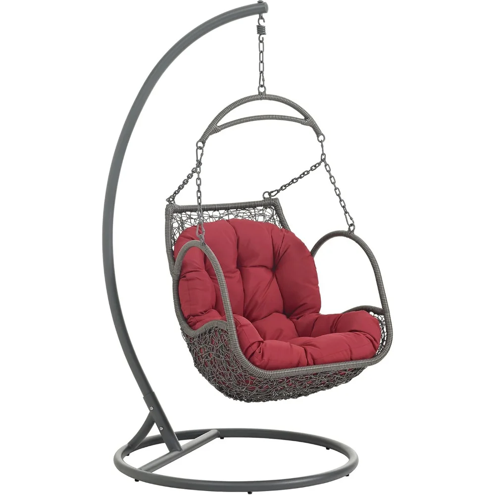 

Arbor Wicker Rattan Outdoor Patio Porch Lounge Hanging Swing Chair Set with Stand in Red