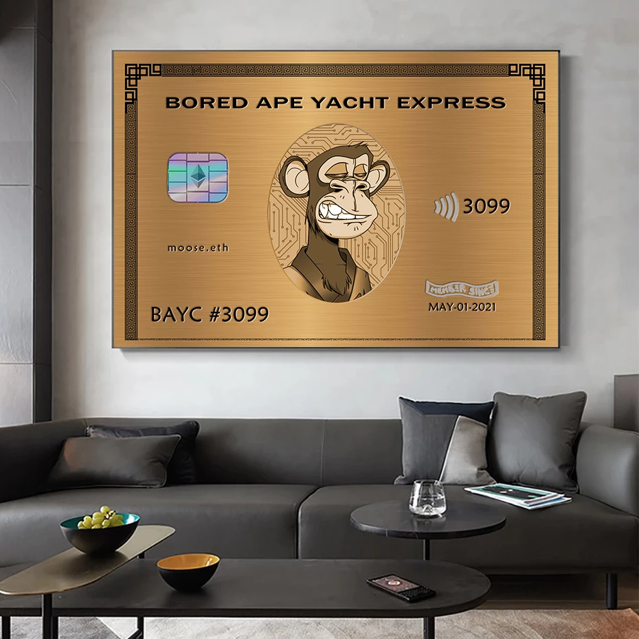 

Gold Card Posters and Prints for Living Room, Abstract Wall Art, Bored Ape, Yacht Club, Home Decor, Customize Your Name Gift