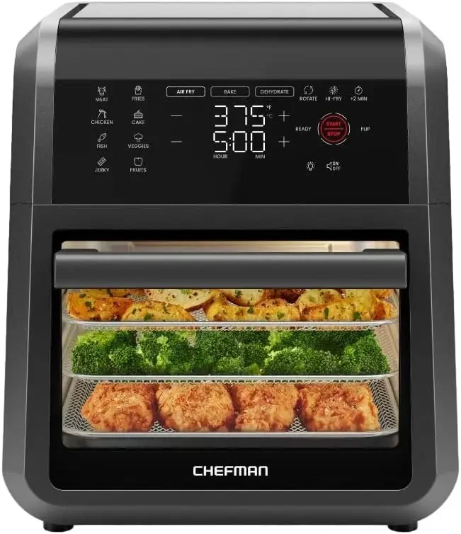 

12-Quart 6-in-1 Air Fryer Oven with Digital Timer, Touchscreen, and 12 Presets - Family Size Countertop Convection Oven, NEW