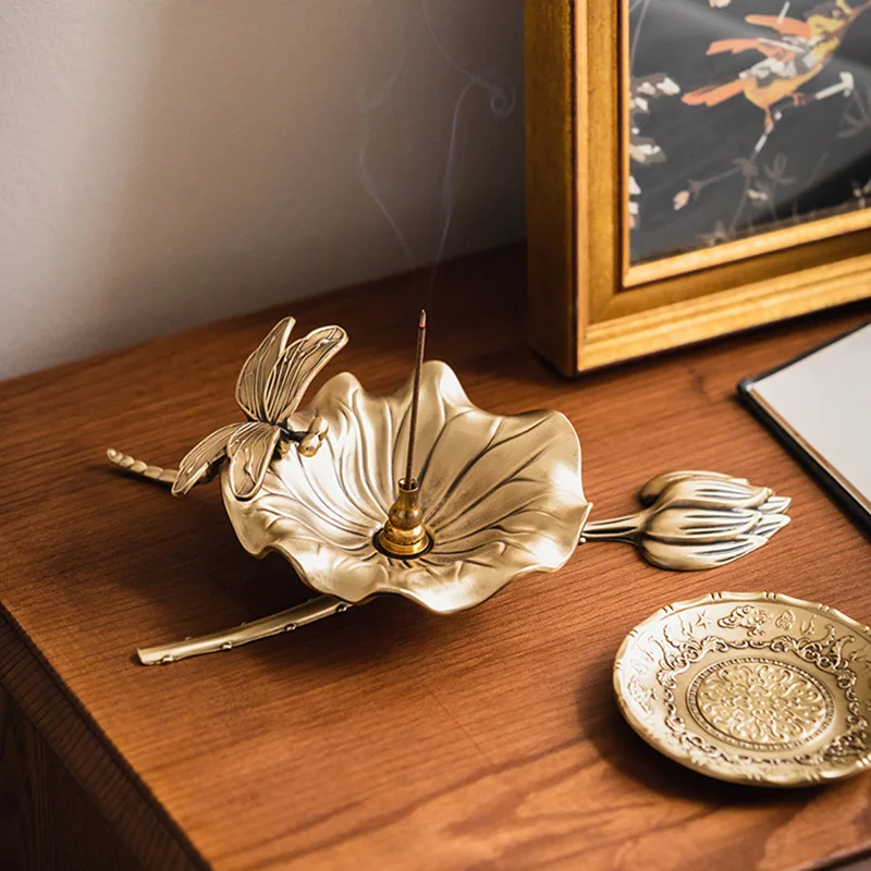 

HYS light luxury incense burner lotus pond moonlight living room entrance desktop decoration household incense insert incense