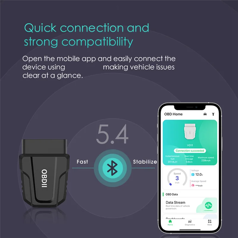 

Стильный новый автомобильный диагностический прибор, Bluetooth-соединение, инструмент обнаружения OBD II, диагностика неисправностей, четкий код, напряжение считывания, легкое