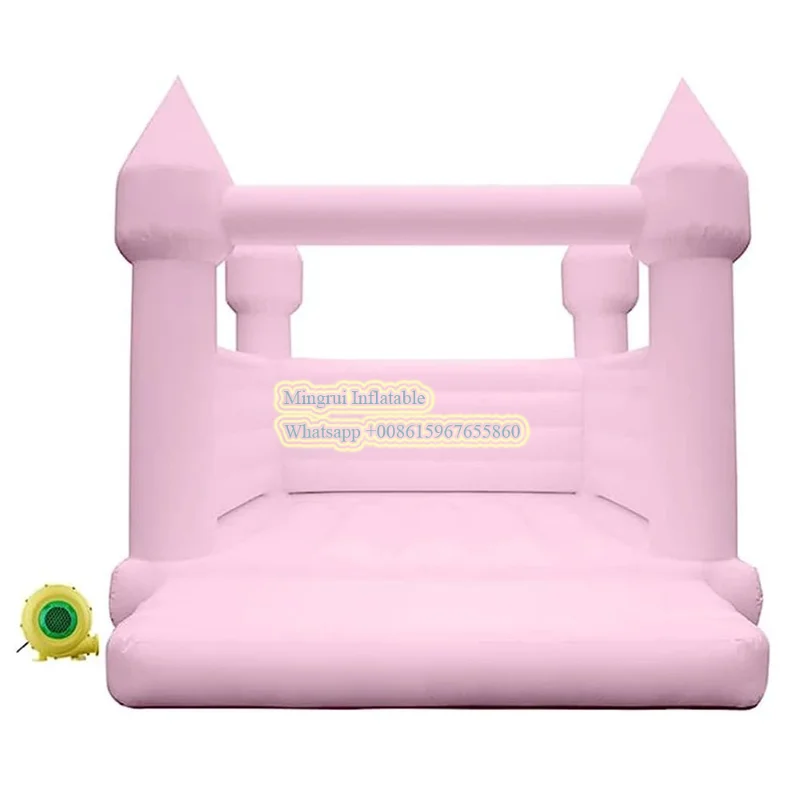 Inflatable Bounce House PVC Pink Castle with Air Blower, Pink Jumper Bouncy Castle Wedding Decorations Jumping Bed for Party