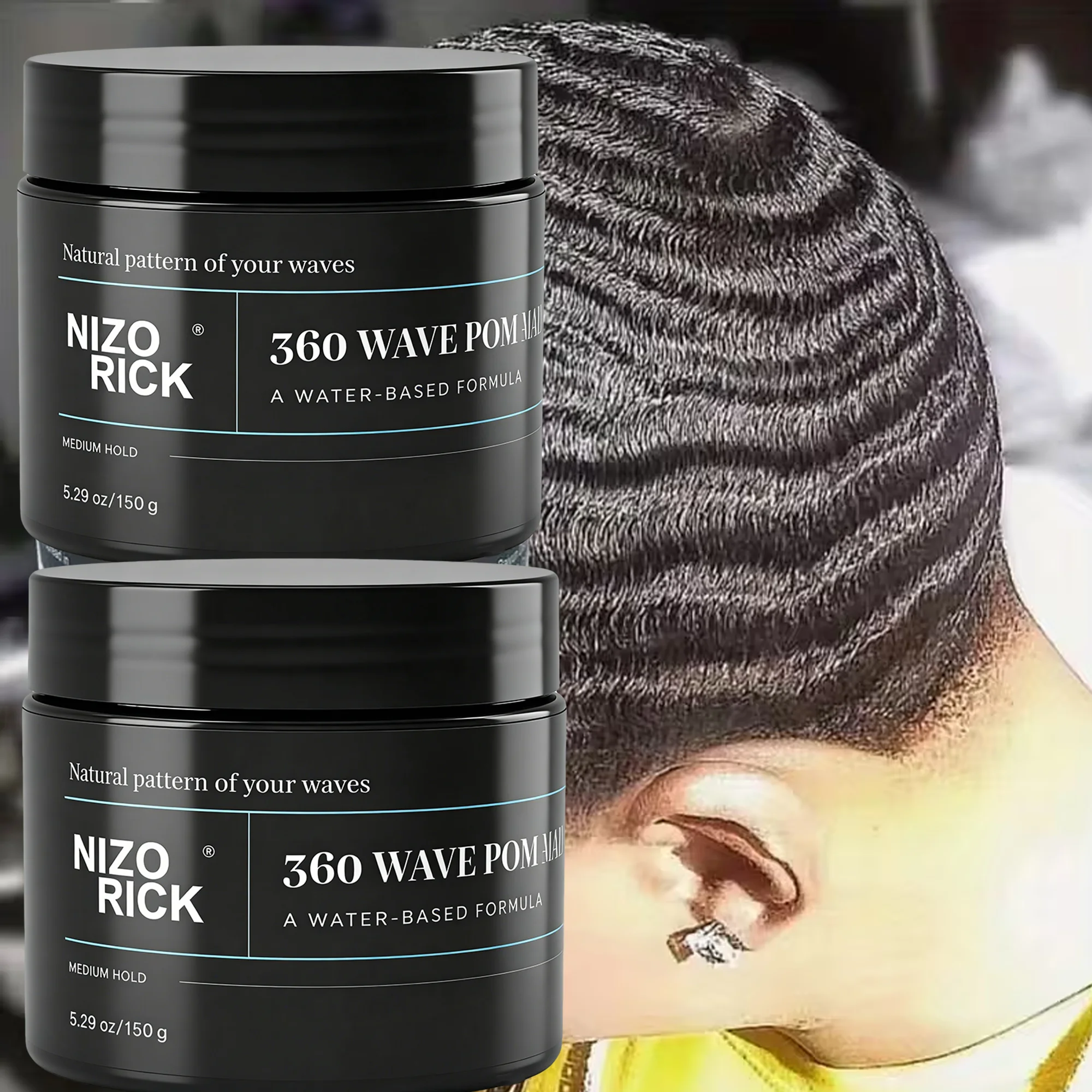150g Men's Wavy Hair Styler (2-pack), moisturizing formula containing glycerin and castor oil, creates 360-degree wavy styles