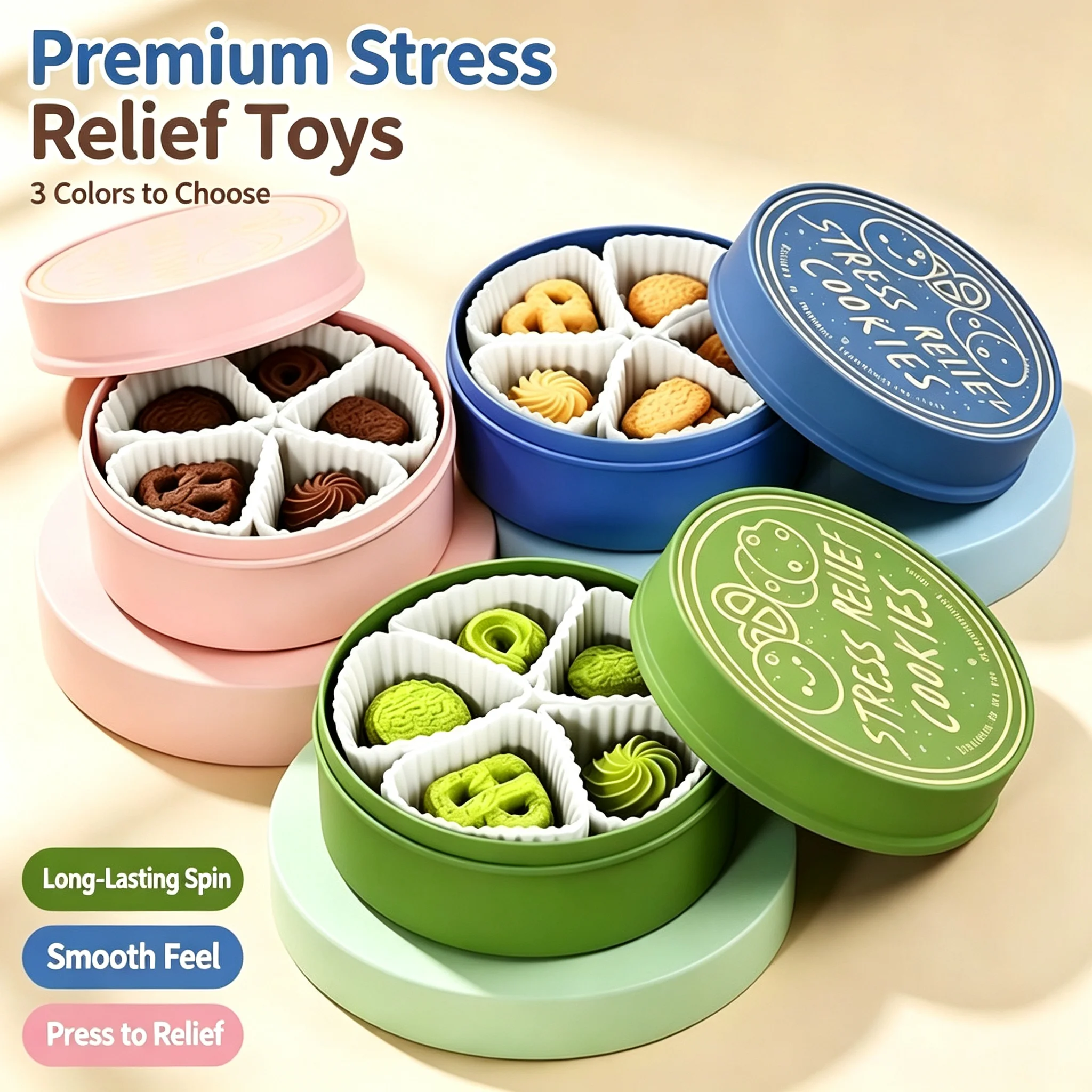 Simulation Cookie Box Push Button Fidget Toy Spinner Stress Relief Sensory Toy Desktop Ornament Funny Small Gift