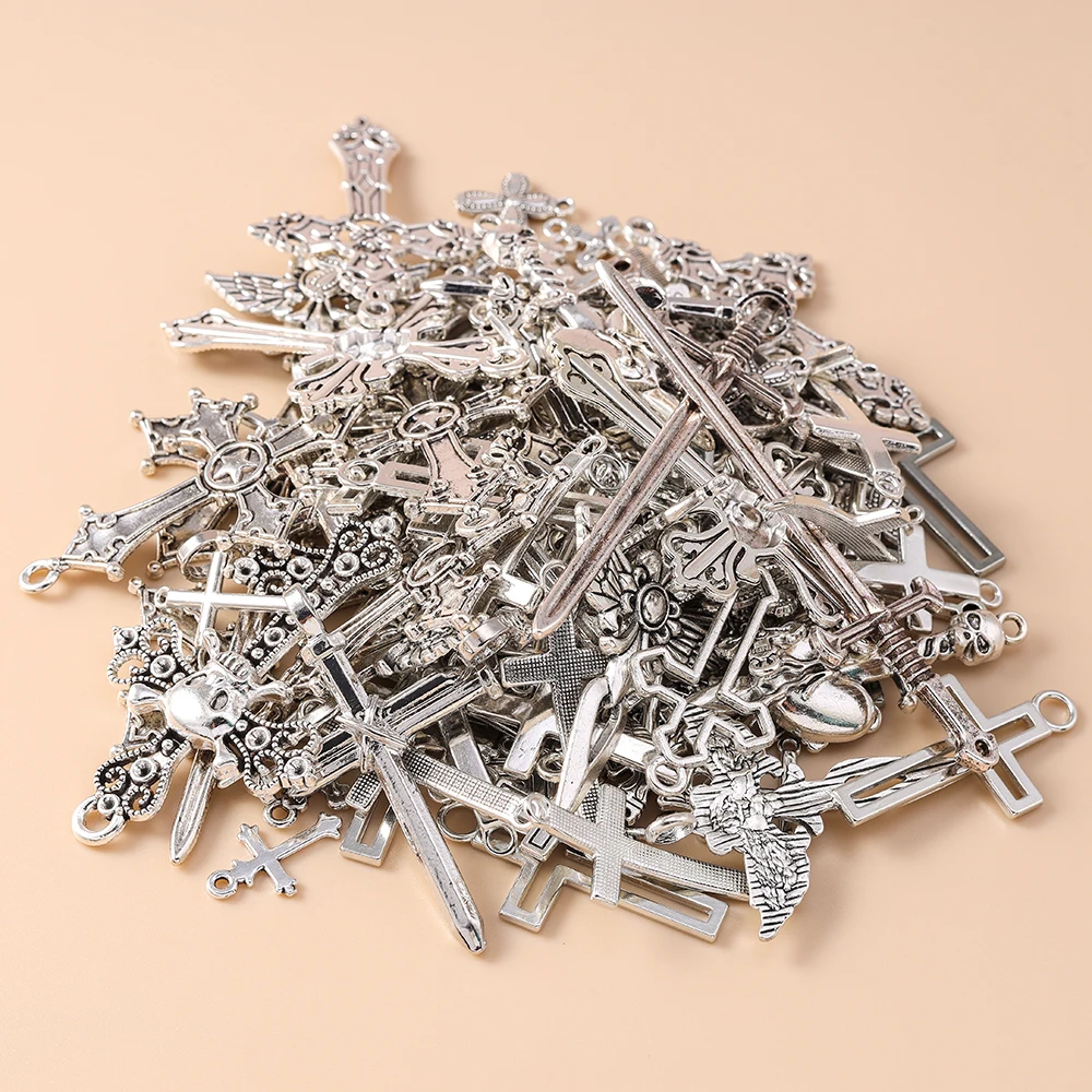 Leslie 10/20/30 Stück Steampunk Kreuz Charms für Ohrringe Halskette Schmuckherstellung Silber Farbe Gothic Kreuze Anhänger DIY Versorgung – Detail 5
