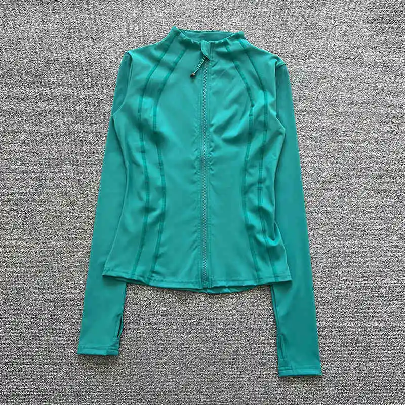 بدلة رياضية بسحاب وياقة واقفة بدلة يوجا ضيقة للسيدات بأكمام طويلة سترة رفيعة للجري بيلاتيس للياقة البدنية للخريف #3