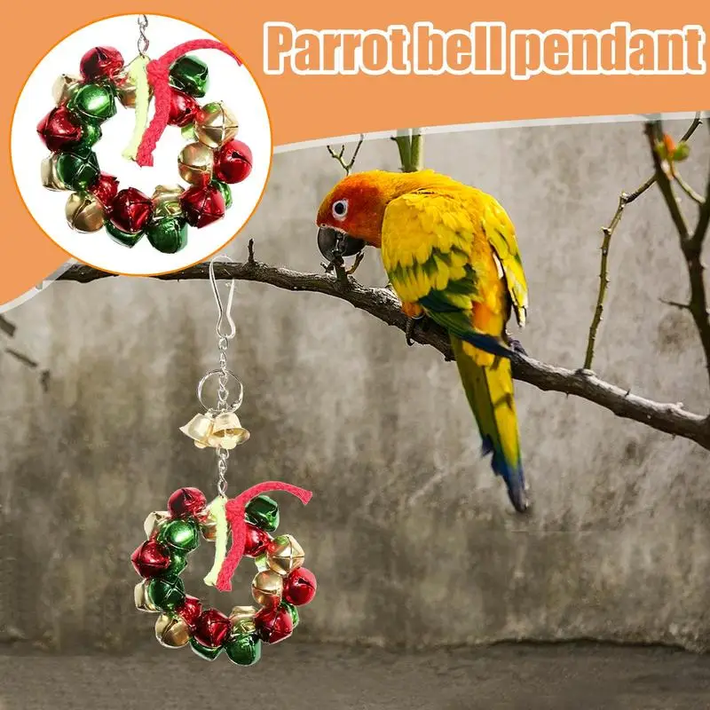 Campanas de viento multicolores con tema navideño para mascotas, campanas de viento para loros, juguete de hierro, campana de juguete para loros, bola para periquitos y cacatúas