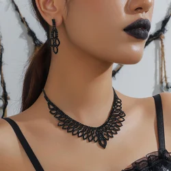 Black Rhinestone Necklace Earrings Set Simple Tassel Necklace Earrings Jewelry Set Wedding Prom Party Gift