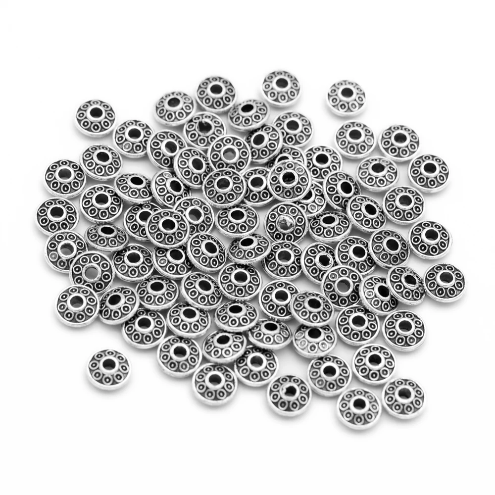50 pieces Tibetan Antique Silver color Round Loose Bead Pendants Spacer Beads for DIY Jewelry Making Charms Bracelet Finding
