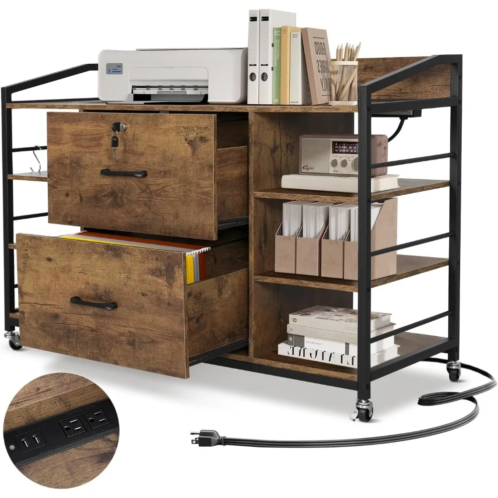 

Shelves with Power Strip Lateral File Cabinet with Wood File Cabinet with Lock for LetterFile,